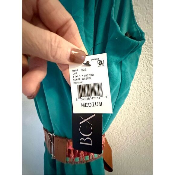 NWT BCX Juniors Women's blue/green Belted Pullover Chiffon Halter Fit & Flare Dr - Picture 8 of 13
